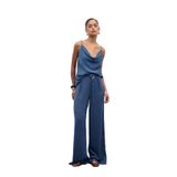 Sateen Kemerli Salaş Pantolon İndigo, 38, STN139KPA1794, İndigo, Kadın