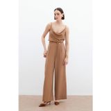 Sateen Kemerli Salaş Pantolon - Vizon