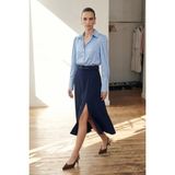 Sateen Kemerli Yırtmaç Detaylı Kloş Etek - Lacivert - 38