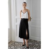 Sateen Kemerli Yırtmaç Detaylı Kloş Etek - Siyah - 36