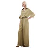 Sateen Keten Karışımlı Pantolon, 36, STN139KPA1827, Haki, Kadın