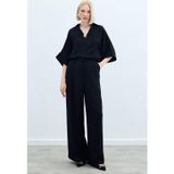 Sateen Keten Karışımlı Pantolon - Siyah