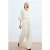 Sateen Keten Karışımlı Pantolon - Taş