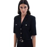 Sateen Kısa Kollu Ceket, 40, STN139KCE1751, Siyah, Kadın