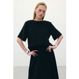 Sateen Kısa Kollu Salaş Bluz - Siyah