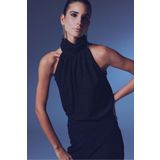 Sateen Kolsuz Parlak Bluz - Siyah