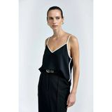 Sateen Kontrast Askılı Bluz - Siyah - 38