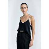 Sateen Kontrast Askılı Bluz - Siyah