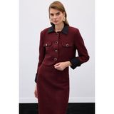 Sateen Kontrast Kısa Tüvit Ceket - Bordo - 36
