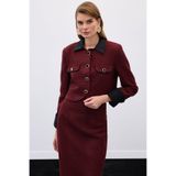 Sateen Kontrast Kısa Tüvit Ceket - Bordo