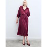 Sateen Kraşlı Kloş Etek - Bordo