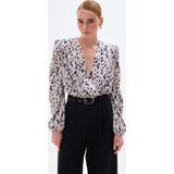 Sateen Kruvaze Bodysuit Bluz - Ekru