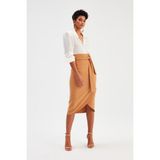 Sateen Kuşaklı Camel Kadın Kalem Etek