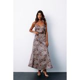 Sateen Leopar Desenli Saten Etek - Kahve - 38