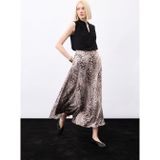 Sateen Leopar Desenli Uzun Etek - Kahve