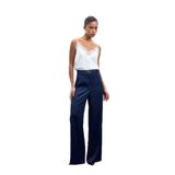 Sateen Lisa Kemer Detaylı Saten Pantolon, 36, STN139KPA1956, Lacivert, Kadın