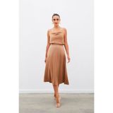 Sateen Midi Boy Saten Etek - CAMEL