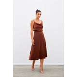 Sateen Midi Boy Saten Etek - KAHVE
