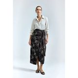 Sateen Nakış Detaylı Uzun Etek - Koyu Kahve - 38