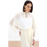 Sateen Nakışlı Şifon Gömlek - Krem