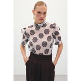 Sateen Organze Kısa Kol Bluz - Kahve