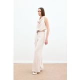 Sateen Örgü Kemerli Pantolon - Bej