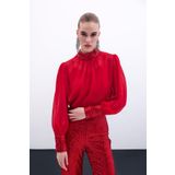 Sateen Payet Detaylı Bluz - Kırmızı
