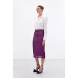 Sateen Payet Detaylı Kalem Etek - Mürdüm - 40