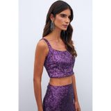 Sateen Payetli Crop Bluz, 40, STN139KBL2094, Mor, Kadın