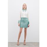 Sateen Payetli Mini Etek - Mint