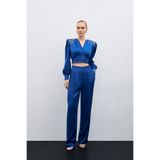 Sateen Pileli Saten Krep Pantolon - İndigo