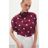 Sateen Puantiye Desenli Bluz - Bordo