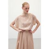 Sateen Puantiye Desenli Bluz - Pudra