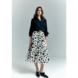 Sateen Puantiye Desenli Kloş Etek - Ekru - 38