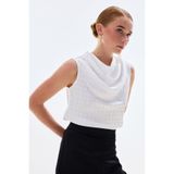 Sateen Puantiye Desenli Kolsuz Bluz - Ekru