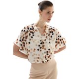 Sateen Puantiye Desenli Salaş Bluz Bej-Kahve, 42, STN139KBL1990, Bej-Kahve, Kadın