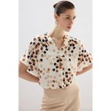 Sateen Puantiye Desenli Salaş Bluz - Bej-Kahve