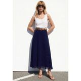 Sateen Puantiyeli Uzun Etek - Lacivert - 40