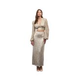 Sateen Pul Payetli Midi Etek, 38, STN139KET1581, Bej, Kadın
