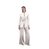 Sateen Renkli Jakarlı Pantolon, 38, STN139KPA1710, Bej, Kadın