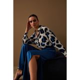Sateen Renkli Leopar Desenli Salaş Gömlek - Sax Mavi - 38 - Saks Mavi