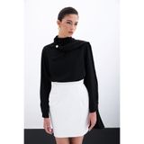 Sateen Şal Detaylı Bluz - Siyah