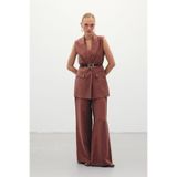 Sateen Salaş Keten Pantolon, 36, STN139KPA1813, Kahverengi, Kadın