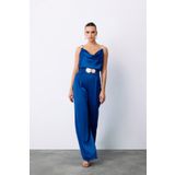Sateen Salaş Krep Saten Pantolon - Sax Mavi
