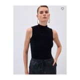 Sateen Sıfır Kol Sakallı Triko Bluz Siyah