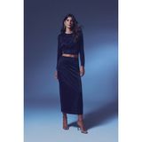 Sateen Simli Midi Etek - Lacivert - 38
