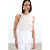 Sateen Tek Omuz Detaylı Bluz - Bej