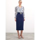 Sateen-Toka Detaylı Kalem Etek - Lacivert - 40