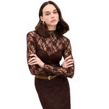 Sateen Transparan Dantel Bluz, 36, STN139KBL2107, Kahve, Kadın
