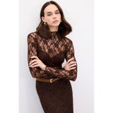 Sateen Transparan Dantel Bluz, 40, STN139KBL2107, Kahve, Kadın